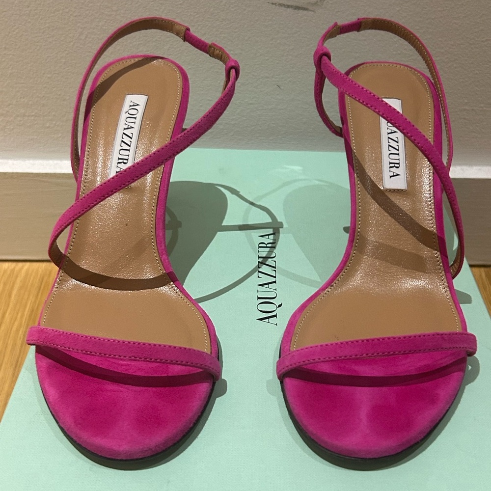AQUAZZURA Sleek 75MM Strappy Suede Sandals - Picture 7 of 16
